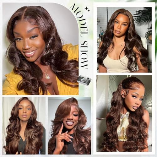 Chocolate Brown Lace Front Wig Human Hair - 13x6 HD Body Wave Brown Lace Front Wigs Pre Plucked with Baby Hair, 180% Density Glueless Colored Brown Frontal Wigs 30 inch