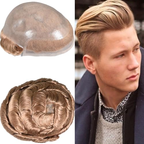 Men¡¯s Toupee Lace Front 0.06mm PU Base Hairpiece Human Hair Replacement System Man Wigs 10x8INCH (21# Ash Blonde Color)