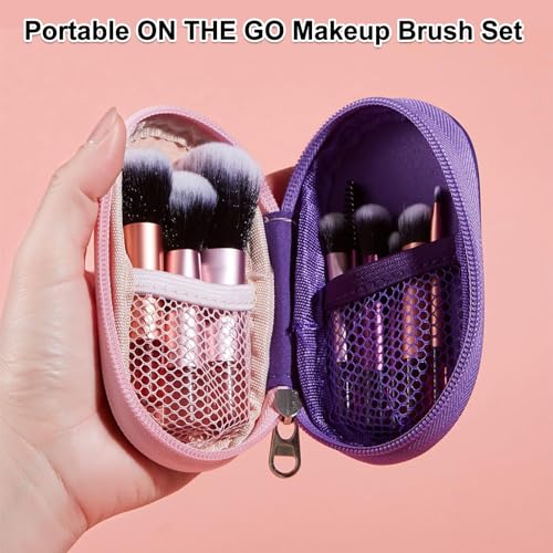 Kingtree Travel Makeup Brush Set, 10Pcs Mini Makeup Brushes with Pouch Portable ON THE GO Makeup Brushes Travel Set, Easy-taken Full Complete Function Cosmetic Brushes for Flawless Makeup Looks
