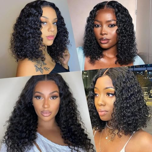 YMSGIRL 13x6 Deep Wave Lace Front Wigs Human Hair Ready To Go Curly Lace Front Glueless Wigs Human Hair Pre Plucked Pre Cut Beginner Friendly 16 Inch