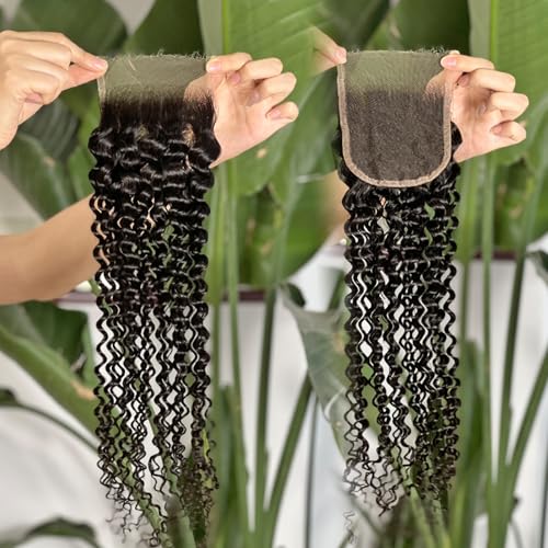 MEODI 4x4 HD Lace Closure Deep Curly Human Hair Curly Lace Closure 100% Unprocessed Free Part Closure Human Hair Natural Black Color 12 Inch