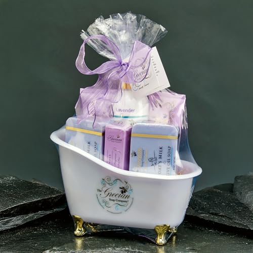 The Grecian Soap Company Self Care Gifts for Women, 6pcs Goat Milk & Olive Oil Skin Care Set, Relaxing Gift Basket, Bridal Shower Gifts, Birthday Gifts, Gifts for Mom, Lavender Scent, Handmade in USA