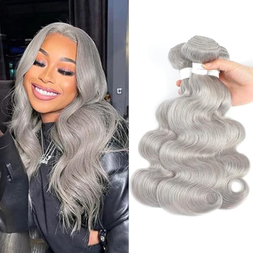 26 28 30 Inch Human Hair Bundles Sliver Grey Body Wave Bundles Human Hair 100% Unprocessed Soft Sewn In Hair for Black Women with Double Weft
