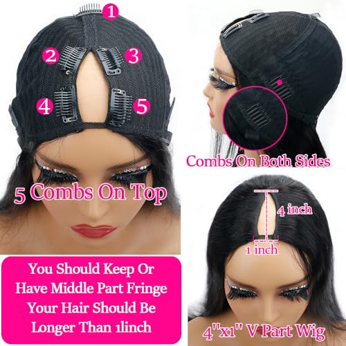 CHEETAHBEAUTY V Part Wigs Human Hair 26 Inch No Leave Out Lace Front Wigs Upgrade U Part Wigs Brazilian Virgin Straight Human Hair Wigs for Women 180% Density Natural Color
