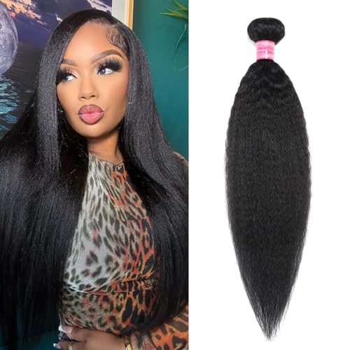 Kinky Straight Bundles Human Hair 1 Single Bundle 22 Inch 100% Unprocessed Brazilian Virgin 12A Yaki Straight Human Hair Bundles Hair Extension Sew In for Black Women Natural Color