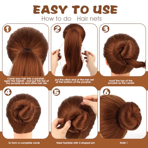 Hair Net Set - 20 Invisible 50cm Hairnets, 40 U-Shaped Pins for Women, Girls Ballet Buns and Dance (Brown)