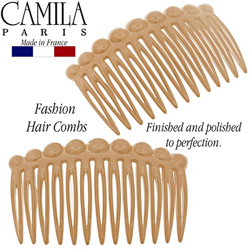 Camila Paris CP2892/2 French Hair Side Comb Small Rounded, Beige French Twist Hair Combs Decorative, Strong Hold Hair Clips for Women Bun Chignon Up-Do Styling Girls Hair Accessories, Made in France