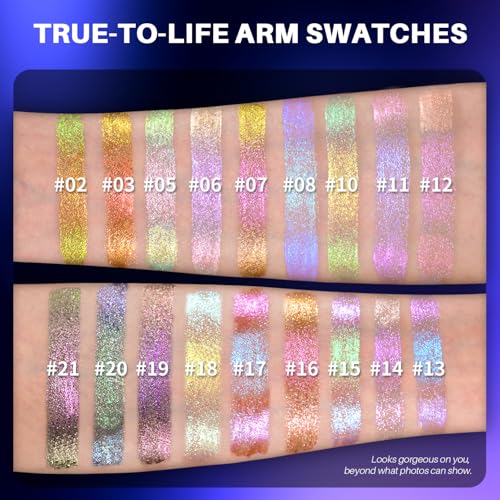 CHARMACY 3 Pcs Multichrome Glitter Liquid Eyeshadow, Chameleon Shifting Color, Holographic Metallic Eyeshadow, Long-Lasting Wear, Vegan Eye Topper for Party, Daily Makeup (#303)