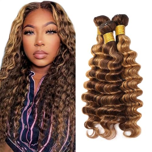 P427 Highlight Blonde Bundles Human Hair Brown Deep Wave 3 Bundles 32 32 32 Inch Unprocessed Brazilian Virgin Remy Honey Blonde Deep Wave Bundle Human Hair Extensions