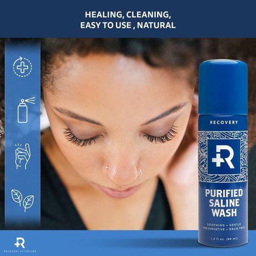 Recovery Aftercare - Purified Saline Wash - Piercing Aftercare Purified Saline Spray - Soothing & All Natural Piercing Cleaner (1.5 oz) (Pack of 2)