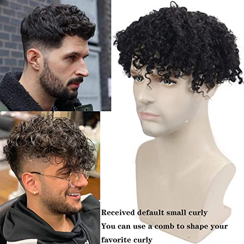 Toupee for Men European Human Hair Replacement System Hairpieces Soft Thin Super Full Swiss Lace Toupee 10¡±x8¡± Base Small Curly Natural Black Color