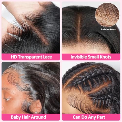 13x4 Body Wave Lace Front Wigs Human Hair Pre Plucked 200 Density Glueless Human Hair Wigs for Women 30 Inch HD Frontal Wig with Baby Hair