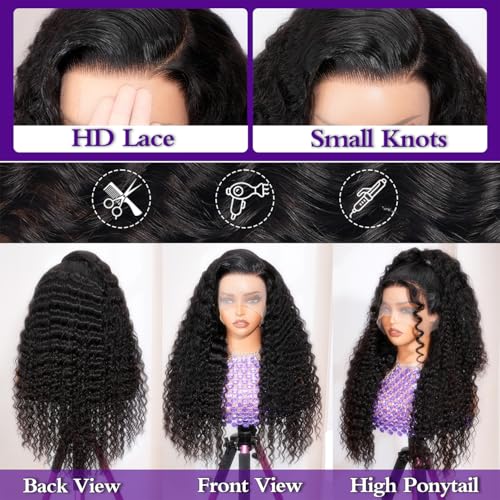 30 Inch 250 Density Deep Wave Wig 13x6 Deep Wave HD Lace Front Wigs Human Hair For Women, Pre Plucked, Tangle Free, Minimal Shedding, Full Volume 330g, Natural Look For Daily Wear