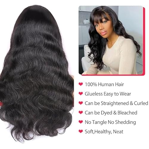 Body Wave Wigs with Bangs Human Hair Wigs for Black Women 1x3Inch Lace Front Wigs 150% Density Brazilian Virgin Hair Glueless Wig Natural Color (26INCH)