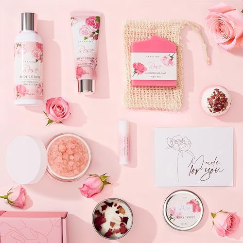 Gifts for Women, Birthday Gifts for Women, Bath and Body Gift Basket Mothers Day Gifts, Rose Home Spa Set Self Care Gift, Thank You for Mom Sister Her Teacher Friends Friendship