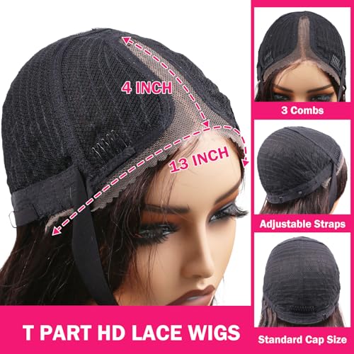 30 Inch Lace Front Wigs Human Hair Straight Wear and Go Glueless Wigs Human Hair Pre Plucked Pre Cut T Part HD Lace Front Wig 180% Density Black Layered Wig