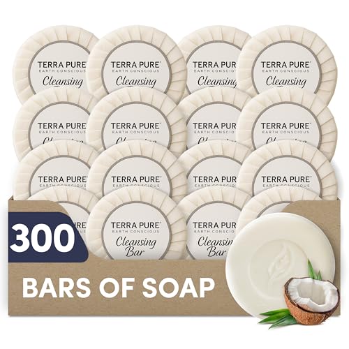Terra Pure White Tea & Coconut Soap | Travel Size Toiletries Bulk Set for Hotel Essentials | 0.6 oz Bar Soap | 300 Pieces