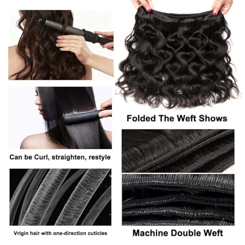 Body Wave Bundles with Closure Human Hair 20 22 24 with 18 Inch Human Hair Bundles with Closure Body Wave 100% Brazilian Virgin Weave Bundles with HD Lace Closure Natural Blac