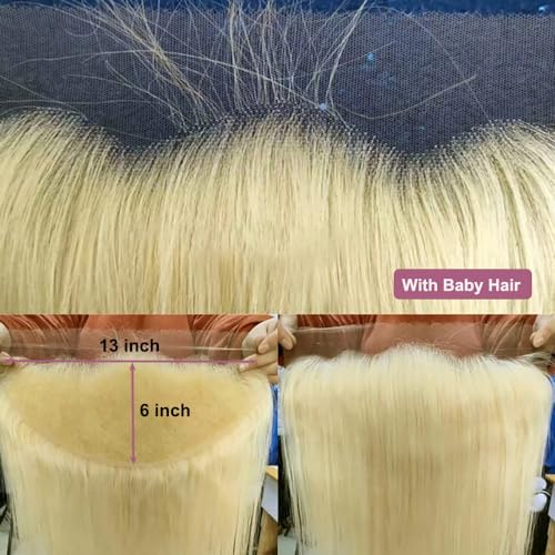 13x6 613 Blonde Frontal Straight Transparent HD Lace Frontal Closure 12A Brazilian Virgin Remy Hair Free Part Ear to Ear Blonde Human Hair For Women Pre Plucked With Baby Hair 150% Density 22 Inch