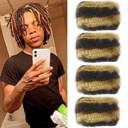 Afro Kinkys Bulk Human Hair for Dreadlocks Extensions Highlight Brown 4 Bundles Kinky Curly Afro Bulk Human Hair for Braiding Twists Repair Locs and Braids 100% Real Human Hair Total 200 Gram P4/27#