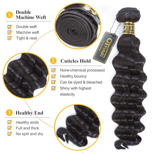 QTHAIR 16A Brazilian Loose Deep Wave Bundle 100% Unprocessed Bundles Brazilian Virgin Loose Deep Curly Human Hair Weave Wet and Wavy Curly Hair1 Bundle 12inch Human Hair