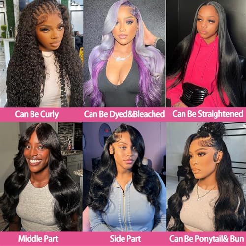 34 Inch Body Wave Lace Front Wigs Human Hair Pre Plucked 13x4 HD Lace Front Wigs Human Hair 200% Density Body Wave Glueless Frontal Wigs Human Hair for Women