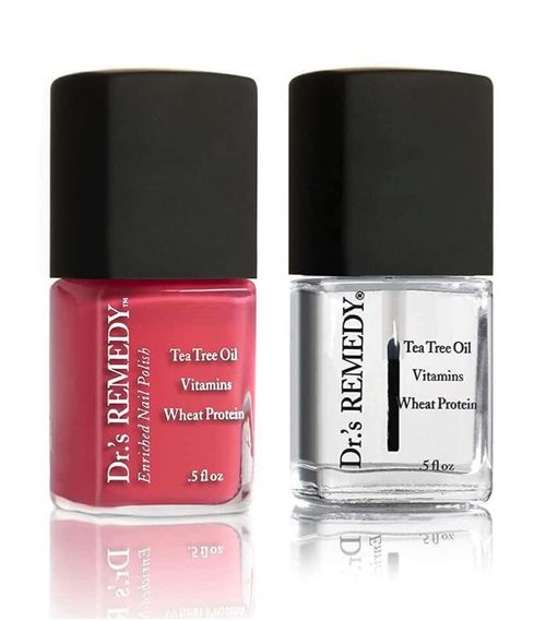 Dr.'s Remedy Enriched Nail Polish, Peaceful Pink Coral With TOTAL Two-in-One Top and Base Coat Set 0.5 Fluid Oz Each