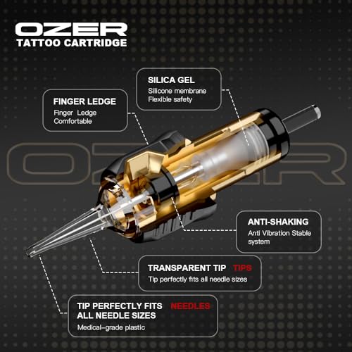 OZER Tattoo Cartridge - #1207RL(0.35mm) 20Pcs Disposable Tattoo Needles with Membrane Safety Cartridges for Tattoo Round Liner