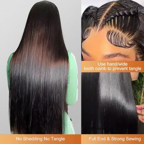 13x6 Lace Front Human Hair Wigs Straight Lace Front Wigs Real Hair for Women HD 200% Density Lace Frontal Human Hair Wig Pre Plucked with Baby Hair Natural Black Long Hair 34 Inch