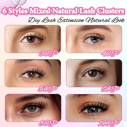 Gmagictobo DIY Lash Clusters Kit Volume Lash Clusters Thick Eyelash Extension Kit Individual Lashes Thin Band Lashes Clusters Lash Bond and Seal Lash Tweezers