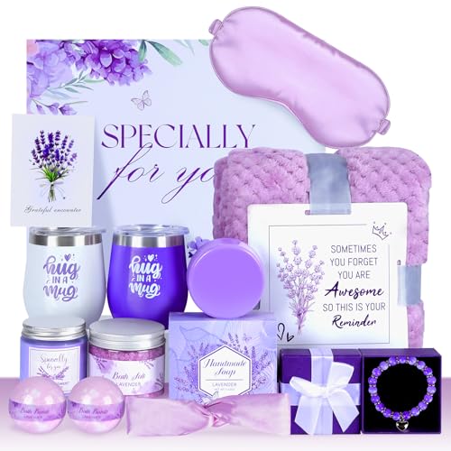 Get Well Soon Gifts Baskets for Women Self Care Gifts, 12pcs Happy Birthday Gift Basket for Women Unique Gifts Set Ideas Relaxing Birthday Box w/Blanket for Her Mom Best Friends Female Sister