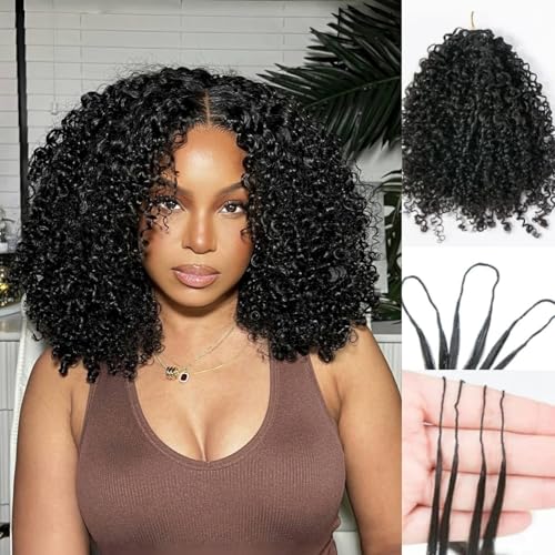 100% Human Hair Knotless Pre-Separated Crochet Hair Extensions Human Hair Afro Kinky Curly Feather Crochet Human Hair Extensions With String In The Middle For Braids 18inch 120g