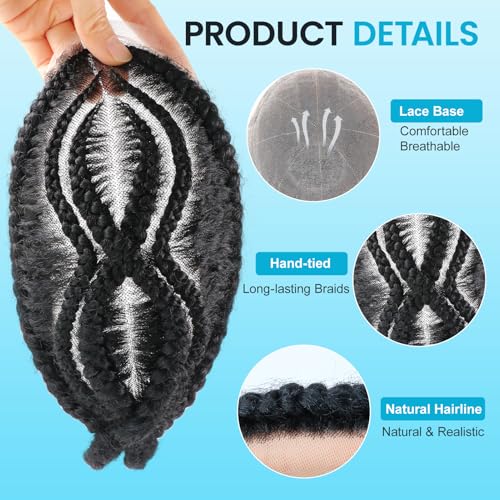 Black Afro Braiding Hair Toupees for Men Stellar Box Braids Afro Toupee for Black Mens 1# Black 6''Human Hair Afro Cornrow Man Unit HD Lace Fake Hair Pieces 4mm Men¡¯s Stitch Braided 8x10''