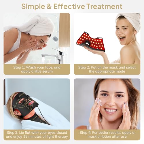 LED Light Therapy Mask, 7 Modes Soft Silicone Red Light Therapy Mask for Face and Neck, Red Light Face Mask with 5 Brightness Levels for Anti-Aging, Skincare at Home & Travel - E106A