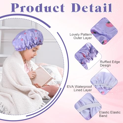 TIESOME Kids Shower Caps, 2 PCS Yellow & Purple Waterproof Double Layers Shower Caps Cute Rabbit Bonnets Elastic Band Bonnet Satin and Eva Soft Kids Sleeping Cap Reusable Shower Cap for Kids