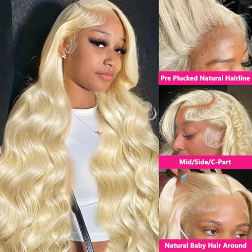 Lace Front Wigs Human Hair 13x6 Body Wave Brazilian Human Hair 200 Density Blonde Wigs Pre Plucked (613 Blonde, 30inch)