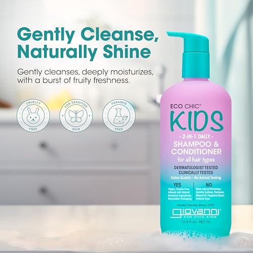 GIOVANNI Eco Chic Kids 2 in 1 Shampoo & Conditioner - For All Hair Types, Salon Quality, Gentle Formula - 16.5 Fl Oz (Pack of 2)