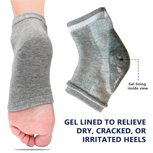 Moisturizing Gel Heel Socks for Dry Cracked Feet - 2 Pairs - Spa Socks for Cracked Heel Treatment - Heal Dry Heels - Night Care Skin - Foot Care for Women & Men (Regular, Grey)