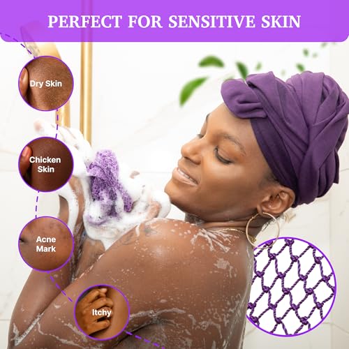 Mother Africa African Net Sponge With Handles Black Owned 3 Pack African Exfoliating Bath Sponge for Shower Washcloth Loofah Knots Gentle Deep Cleansing Back Authentic Scrubber Face & Body Men & Women
