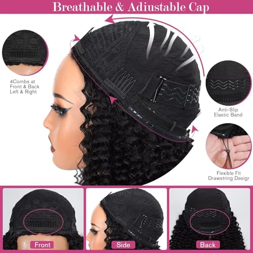Kinky Curly 3 In 1 Half Wig Human Hair 200% Density Wear Go Glueless Wigs Human Hair for Women 18 Inch Afro Curly Seamless Flip Wig Invisible Hairline