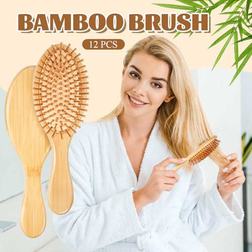 Weysat 12 Pcs Bamboo Hair Brushes Bulk Natural Wooden Paddle Brush Lightweight Massage Scalp Hair Combs Bamboo Detangling Hairbrush for Women Men for All Hair Types, Anti Static