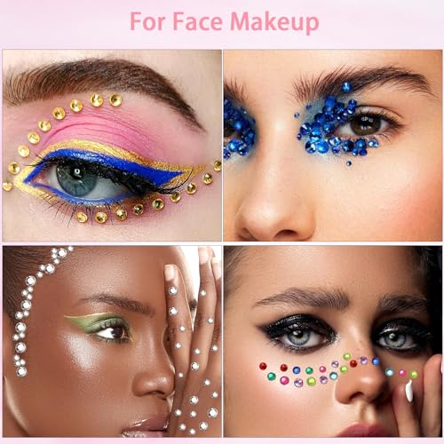Face Gems Kit with Makeup Glue, Hair Gems Colorful Face Jewels Clear Face Rhinestones, Picker Pencil Tweezer and Brush for Face Eye Hair Body Makeup