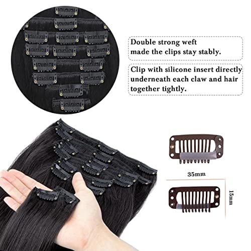 Clip in Hair Extensions Real Human Hair Jet Black for Women Invisible Natural Straight Seamless Clip in Hair Extensions Human Hair 8pcs Double Weft 2.8oz/70g (#1 Jet Black, 20 Inch)