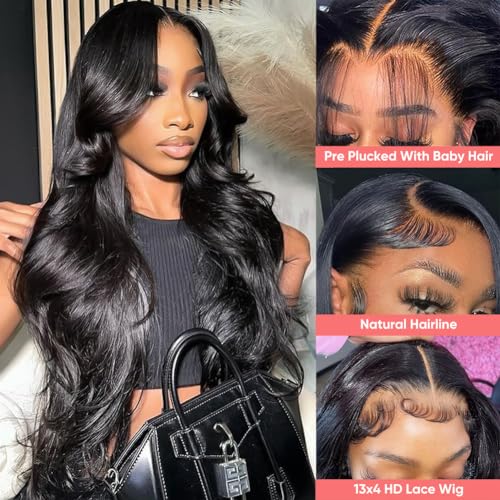 Becolor 30 Inch Lace Front Wigs Human Hair Body Wave 13X4 Lace Frontal Wigs Human Hair for Women 180% Density HD Lace Glueless Wigs Human Hair with Baby Hair