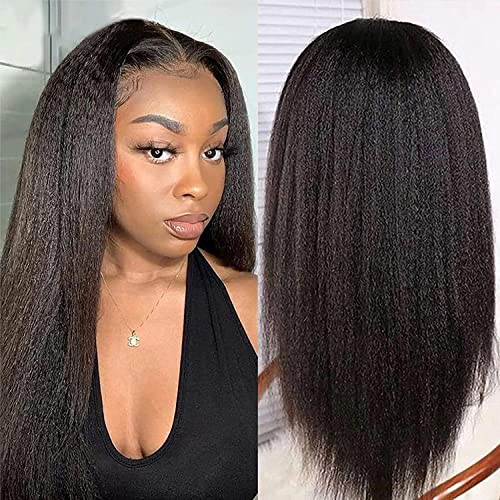 Deep Parting 13x6 Lace Front Human Hair Wig Pre Plucked With Baby Hair Brazilian Kinky Straight Invisible Lace Front Wigs For Women 180 Density£¨16 Inch
