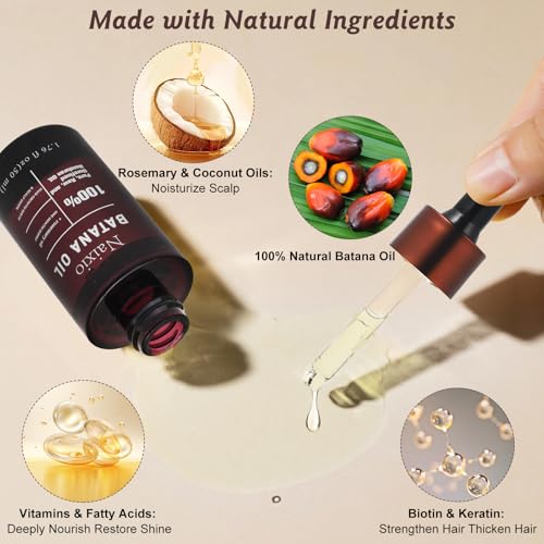 100% Natural Batana Oil for Hair Growth & Repair - Nourishes Scalp, Strengthens Hair, Reduces Breakage Split Ends, For Thicker Looking Hair - 1.76 fl oz