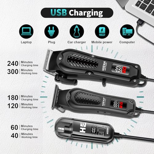 HIENA PRO Professional Cordless Hair Clippers for Men, Beard Trimmer & Nose Hair Trimmer Set, Rechargeable Electric Barber Hair Cutting Grooming Kit