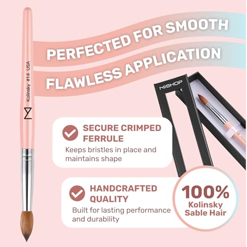 M ? Majesti Pink 100% Kolinsky Acrylic Nail Brush | Professional Acrylic Sculpting & Application Brush | Handcrafted Premium Nail Art Tool for Nail Technicians (#14)