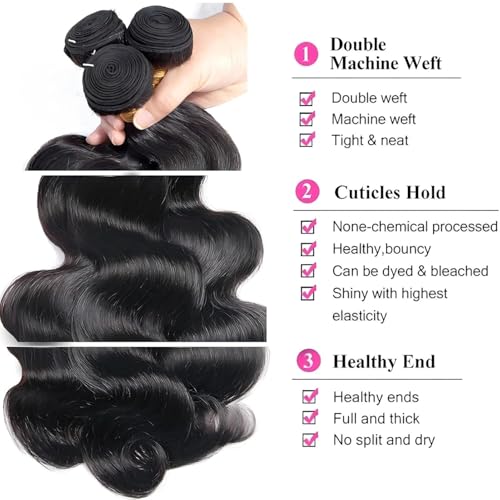 Augfst Brazilian Virgin Human Hair Bundles 12 14 16 Inch Body Wave Bundles Human Hair Natural Color Inch 12A Unprocessed Sewn In Quick Weave for Black Women