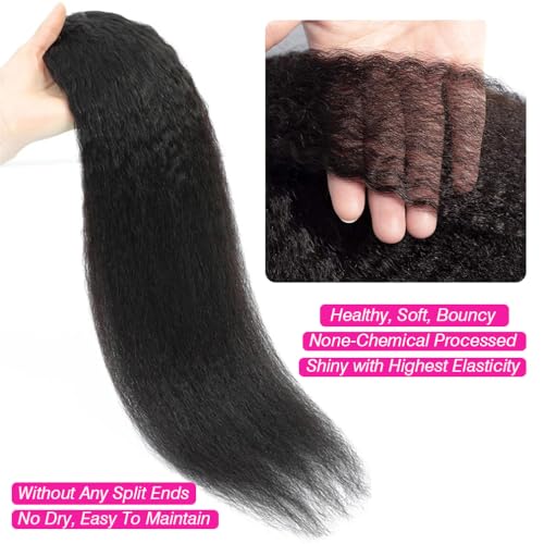 Borchan Kinky Straight Bundles 20 22 24 26 Inches 100% Unprocessed Brazilian Virgin Hair Weft Yaki Straight Human Hair Bundles Sew in Human Hair Weave Natural Black for Women